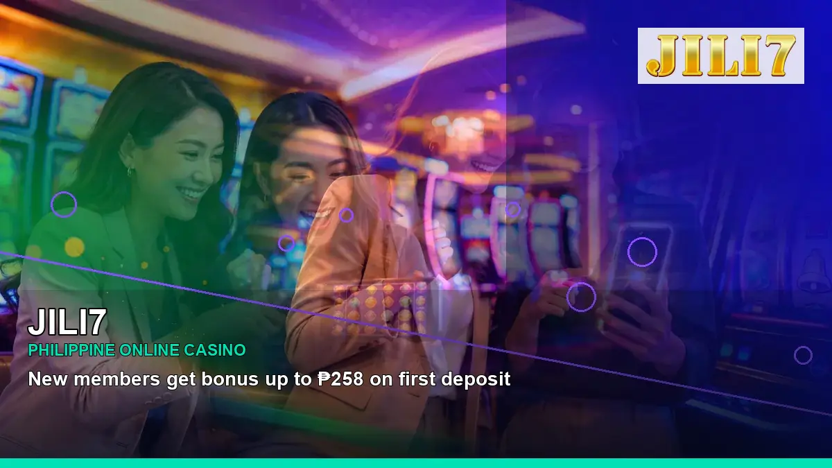 JILI7 burst free spins slot games featuring an adult Filipina casino host with a right-diagonal composition