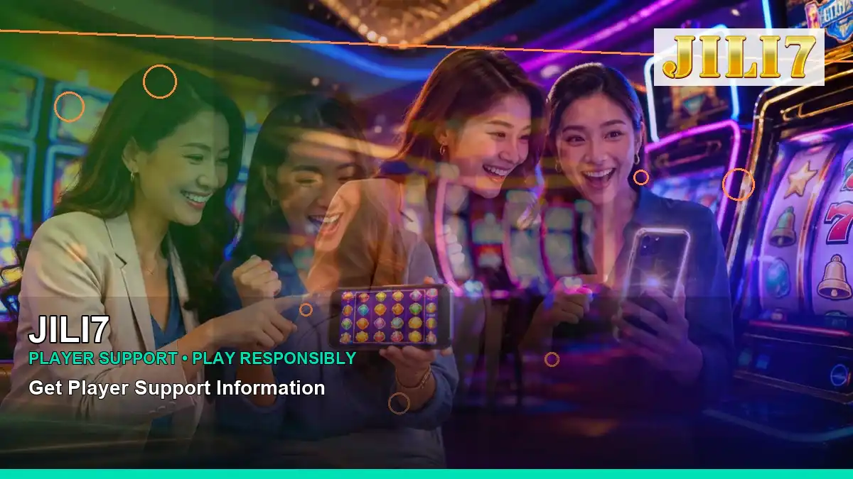 JILI7 casino cashback rewards featuring an adult Filipina casino host with a panoramic reel composition